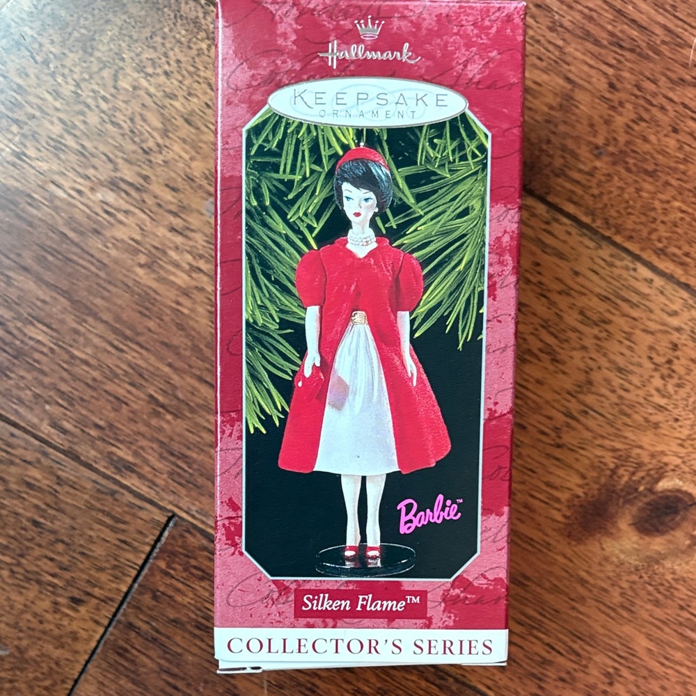 Hallmark Barbie Silken Flame Ornament in Red and White